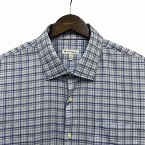 Peter Millar Crown NEW Mens Size 2X Big Blue/White/Lilac Plaid Performance Shirt
